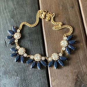 J Crew Navy Blue and Rhinestone Gold Necklace